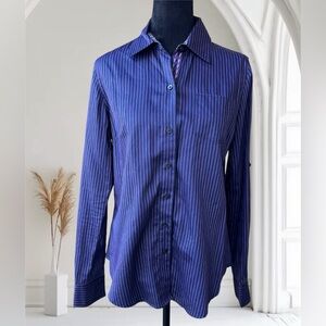 Robert Graham Woman’s Striped Button Down Shirt Sz S Cotton Purple Classic Fit